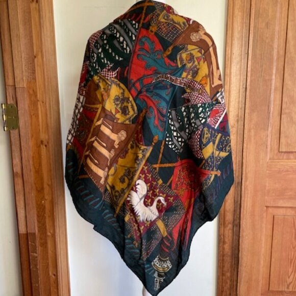 HERMES Flag Print Square Green Blue Gold Red Large Vintage Scarf - Picture 13 of 17